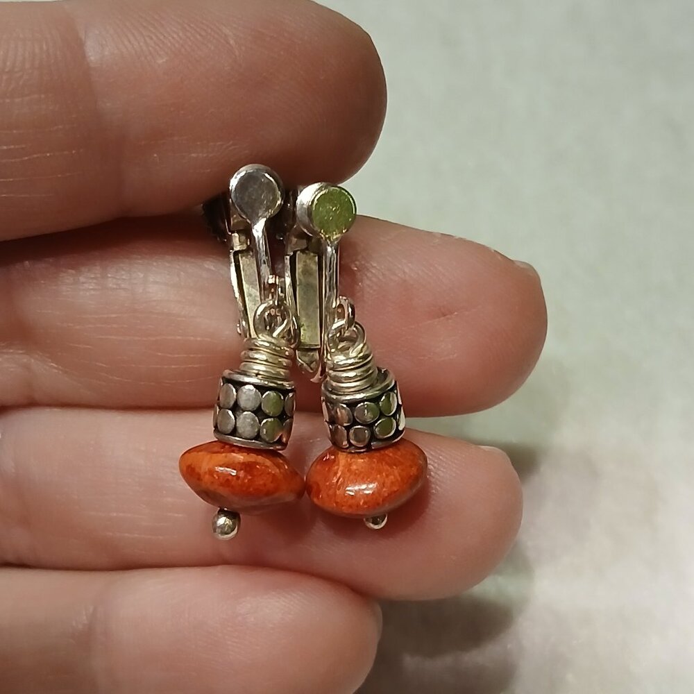 Sterling Silver Red Jasper Dangle Earrings - CLIP ON!